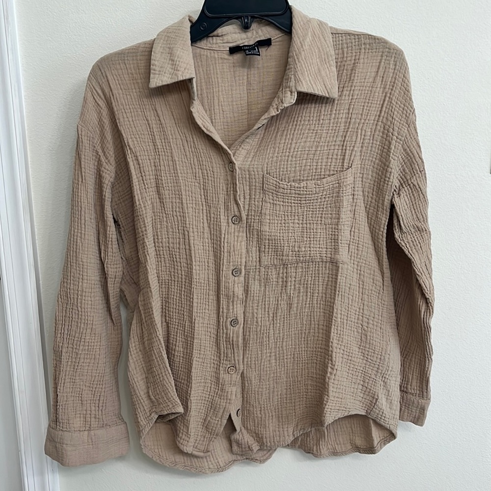 Tan linen button down